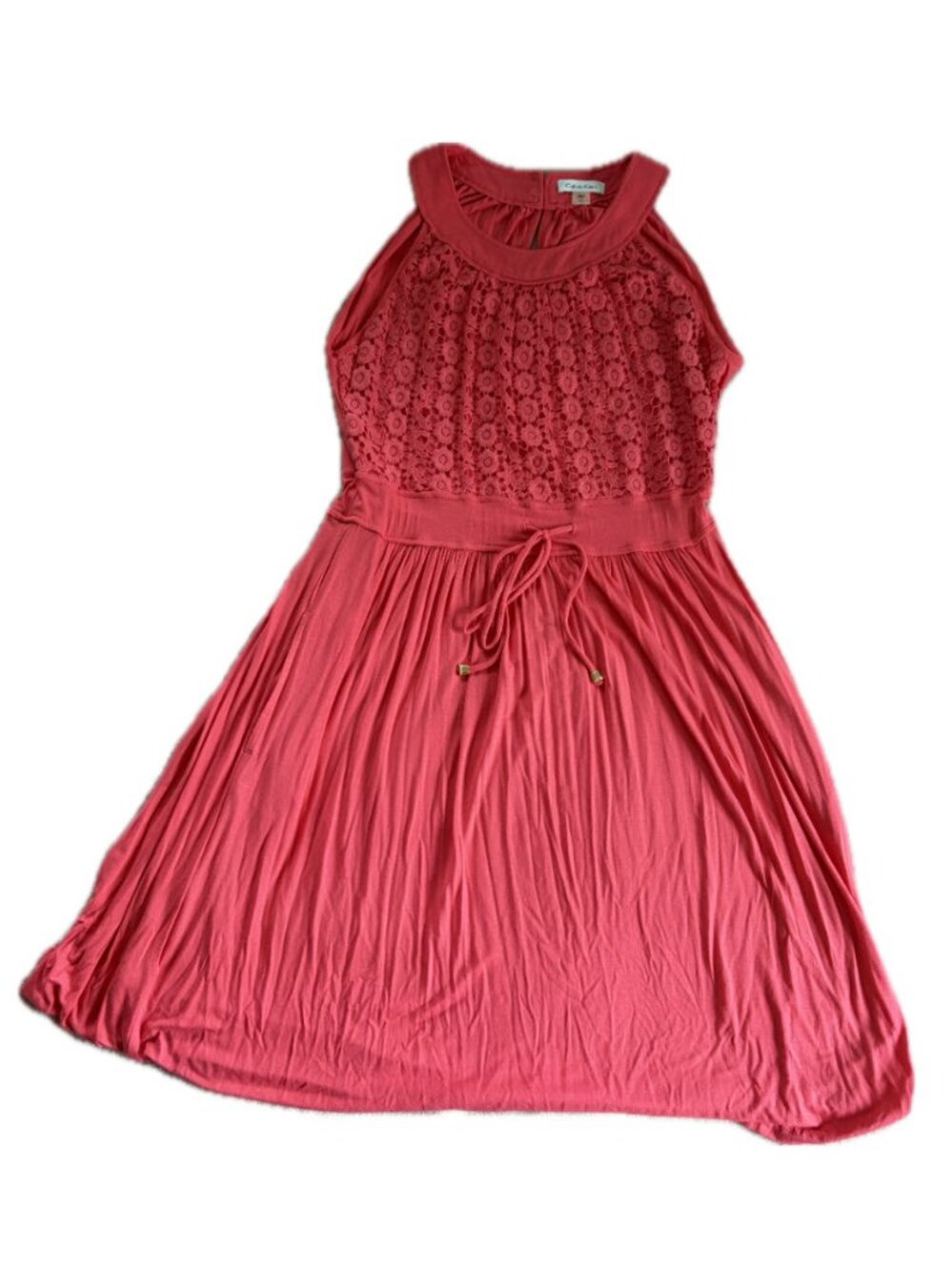 Calvin Klein Coral Halter Dress - Drawstring Waist - Size 12